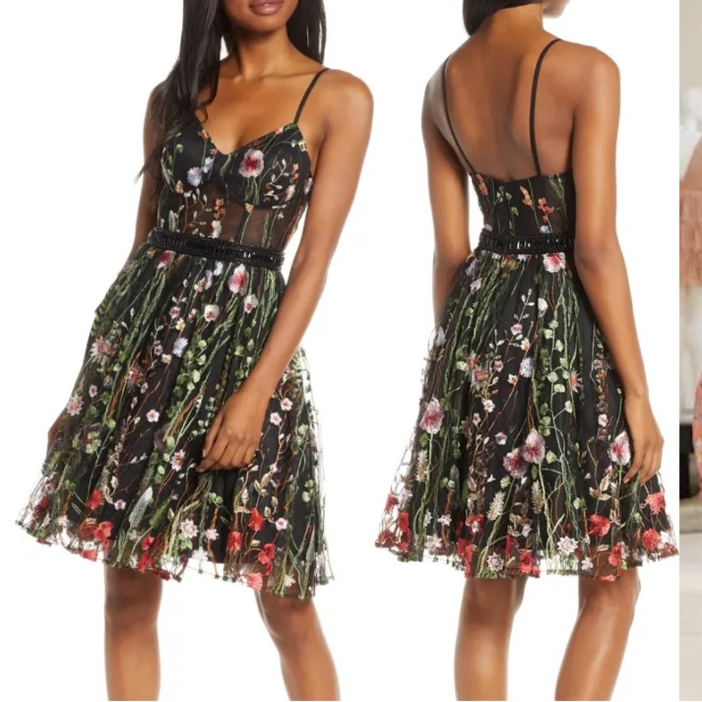 Mac Duggal Black Floral Mini Dress